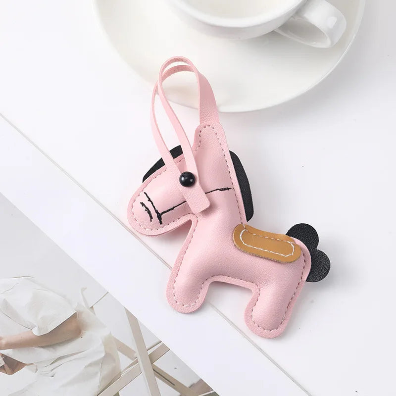 Simple PU Leather Pony Pendant Cute Cartoon Backpack Car Keychain Pendant Fashionable Clothing Accessories