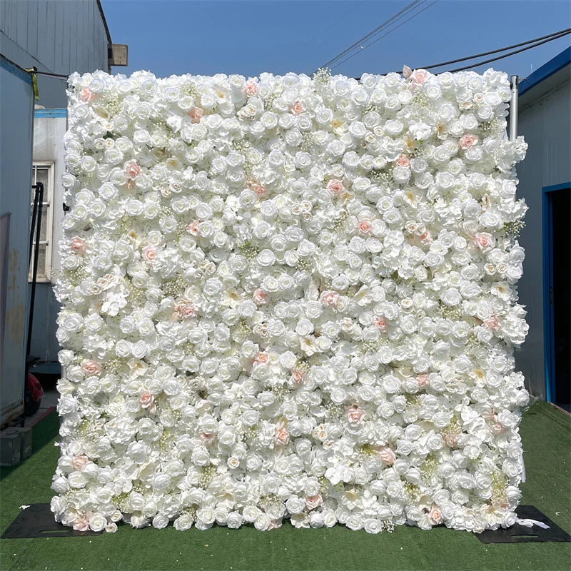 Luxur white Rose Roll Up Cloth 5D Flower Wall Arrangement Wedding Backdrop Decor Hanging Curtain Green Plants Wall Party Props