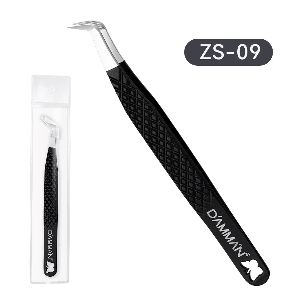 DAMMAN Fiber Tip Lash Extensions Tweezers Professional Anti-slip Eyelash Tweezers Stainless Steel Lash Tweezers Makeup Tools