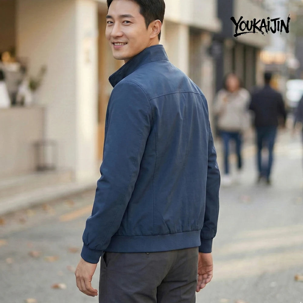 Korean Spring Autumn Casual Solid Fashion Slim Overcoat Stand Collar Jackets Men's Jacket S-6XL Top