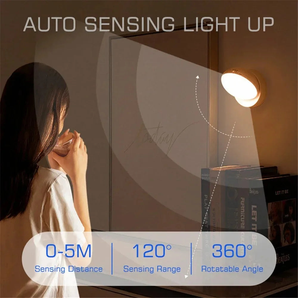 Night Light USB Motion Sensor Charging Round Energy-saving LED Lamp Bedroom Light Corridor Home Bathroom Wall Lights Night Light