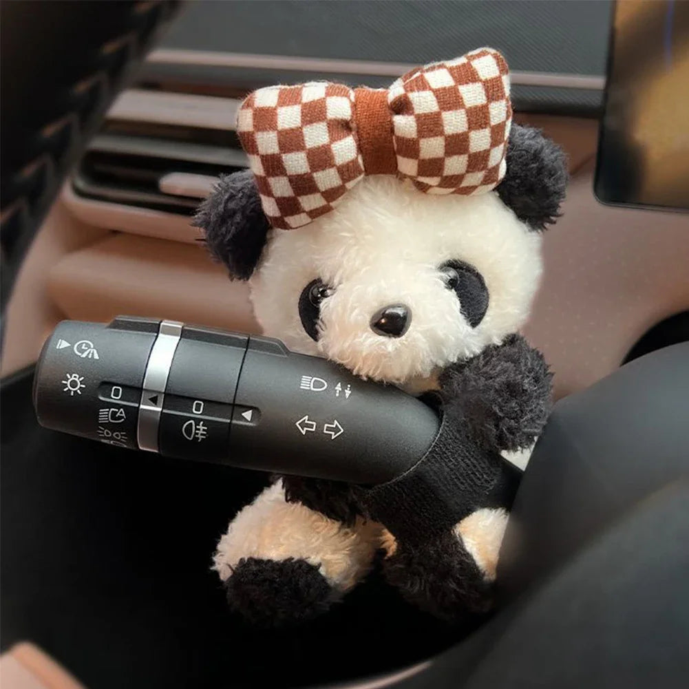 Car Cute Bowknot Panda Wiper Turn Signal Switch Ornaments Plush Decor Doll Auto Interior Accessories