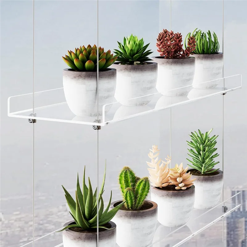 ABKY-3-Tier Window Plant Shelves 16 Inch, Acrylic Adjustable Hanging Floating Shelf, Window Sill Extender For Indoor Plants