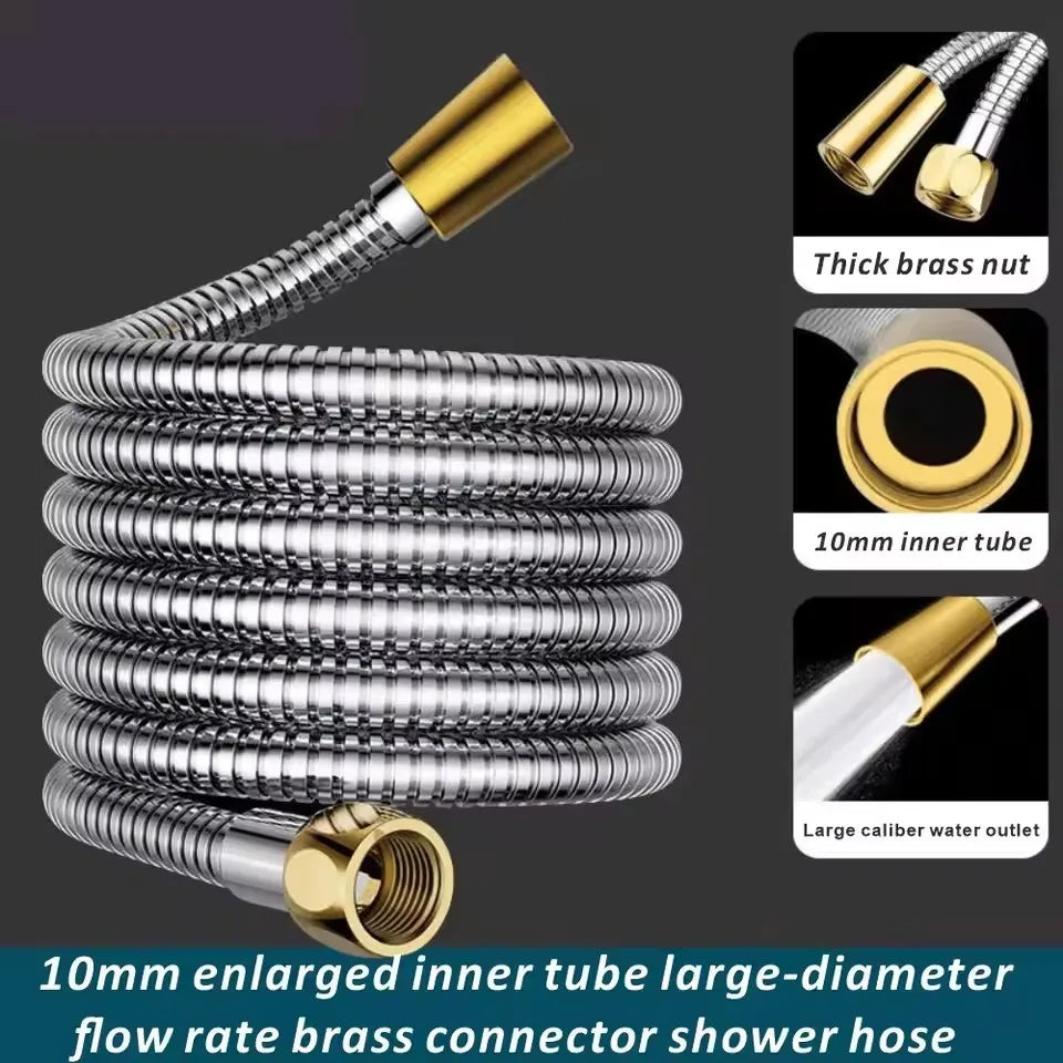 1.5/2/3M Large Flow Stainless Steel Shower Hose Brass Connector Flexible Shower Pipe Enlarged Inner Tube Bathroom Accessories