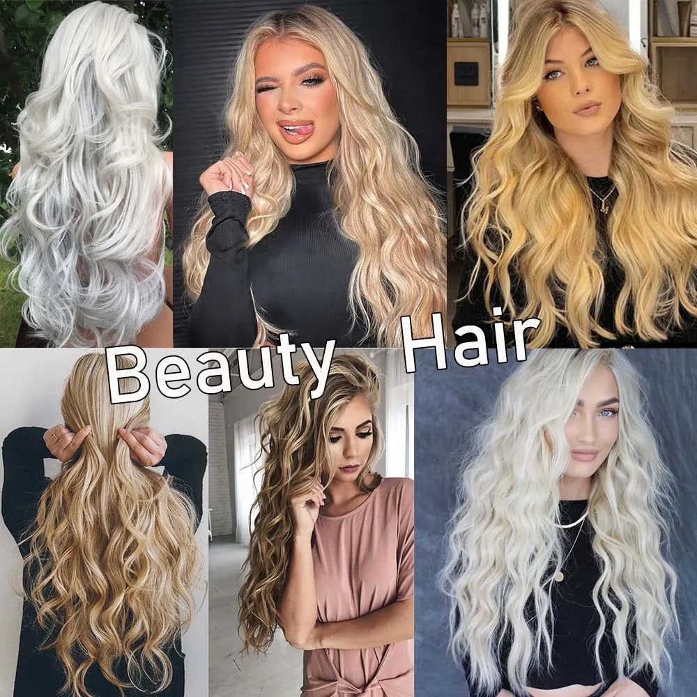 22 Inch Elegant Sexy White Hair 7Pcs/Set 16 Clips Long Curly Wave, Body Wave Synthetic Hair Extensions Clip-in Hair Extensions