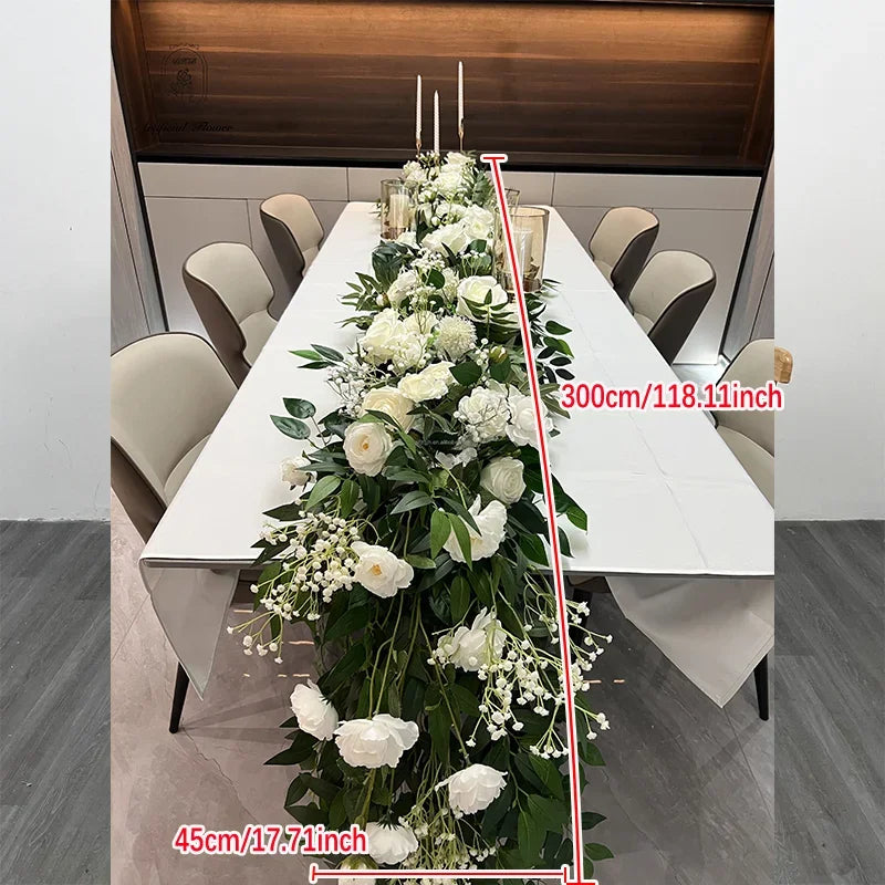 2m red rose Artificial Green Plants Flower Row Runner Wedding Backdrop center Flower ball Decor Floral Wall Party showcase Props