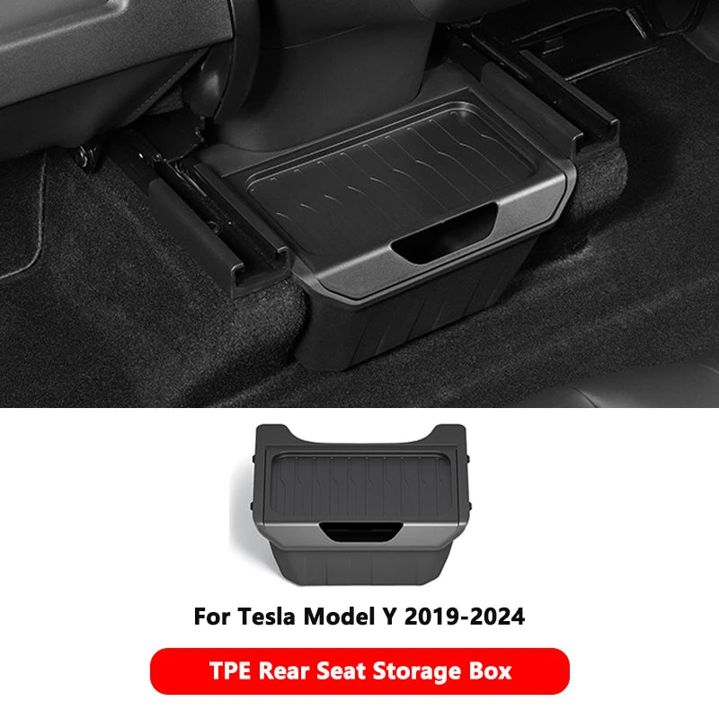 For Tesla Model Y TPE Rear Seat Storage Box Under Air Vent Organizer Backseat Trash Can Garbage Bag Car Interior Accessories
