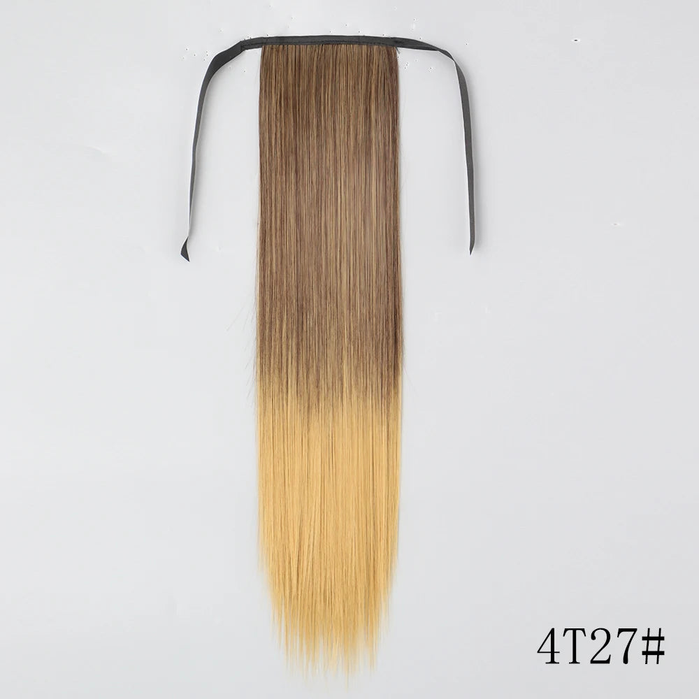 LISI GIRL Synthetic Hair 22''34'' Long Straight Ponytail Wrap Around Ponytail Clip in Hair Extensions Black Hairpiece Headwear
