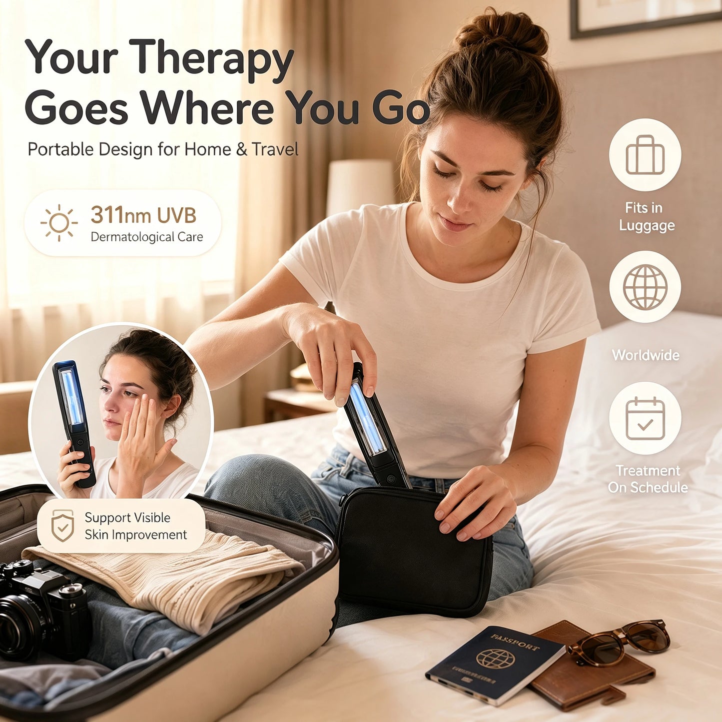 311nm Narrowband UVB Handheld Phototherapy Light Easy Operation Home Travel Skin Care Tool Set