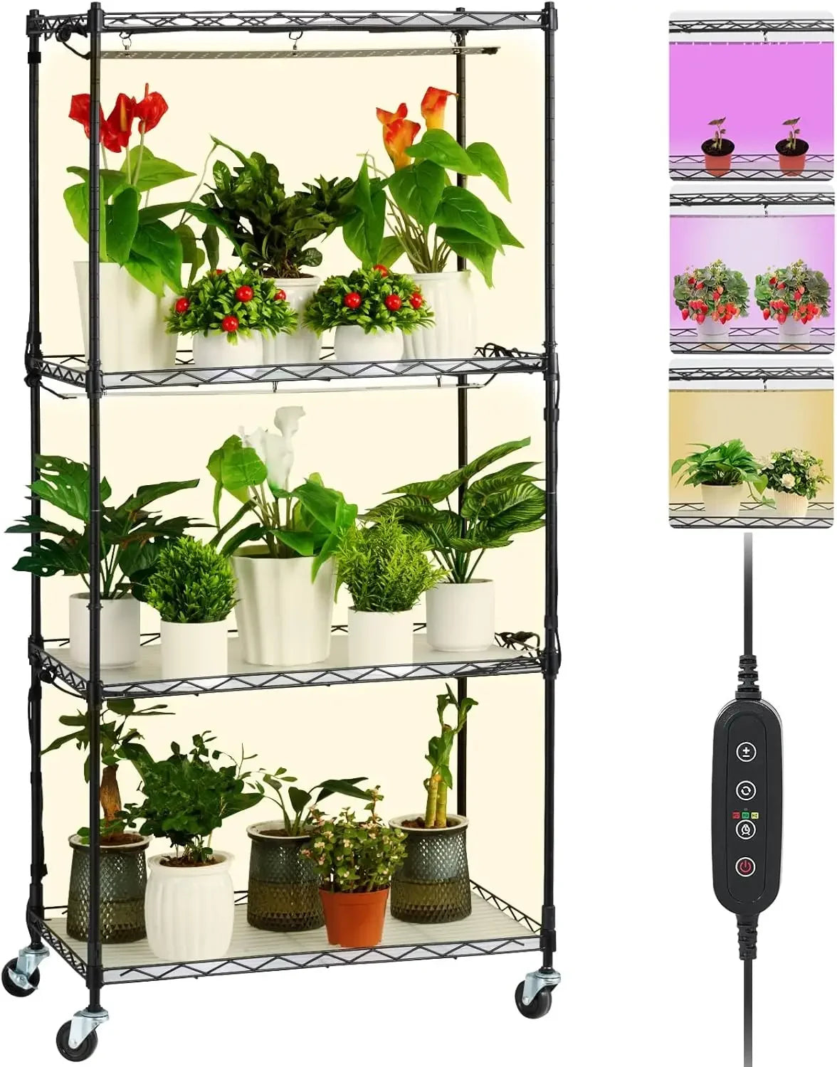 4-Tier Plant Shelf with 45W Full Spectrum Grow Light,Metal Grow Light Shelf for Indoor Plants