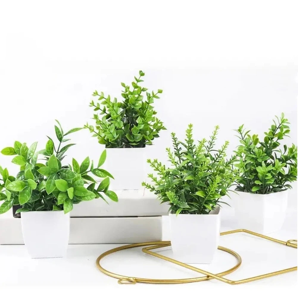 Plastic Artificial Bonsai Green Fake Plant Simulation Small Potted Lavender Eucalyptus Green Plant Home Office Table Decoration