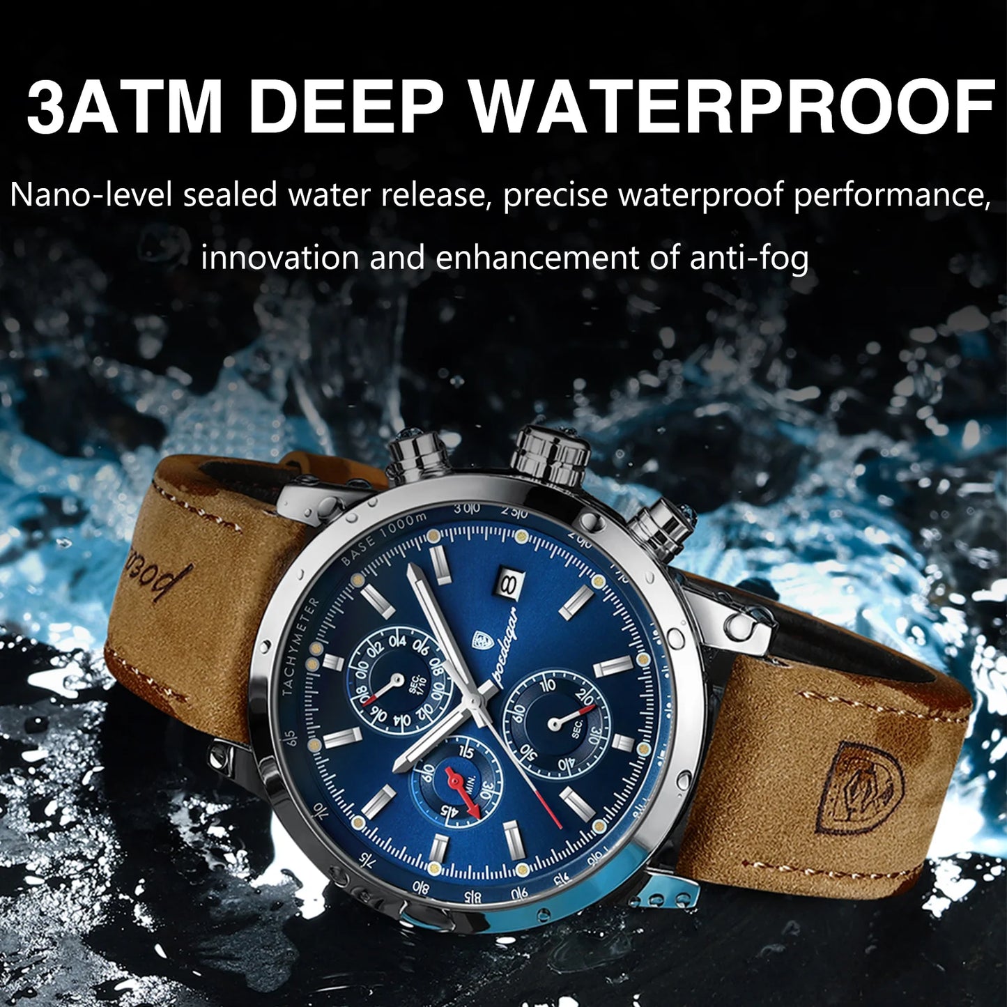 POEDAGAR Luxury Trendy Man Watch Date Waterproof Luminous Chronograph Men Watch Sports Male Stylish Leather Men's Quartz Watches