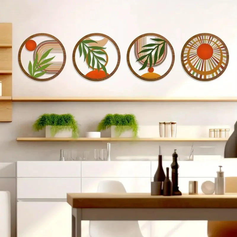 4Pcs Bohemian Wooden Wall Art Decorations Hollow Design Hanging for Living Room Bedroom Courtyard - Unique Decorative Pieces