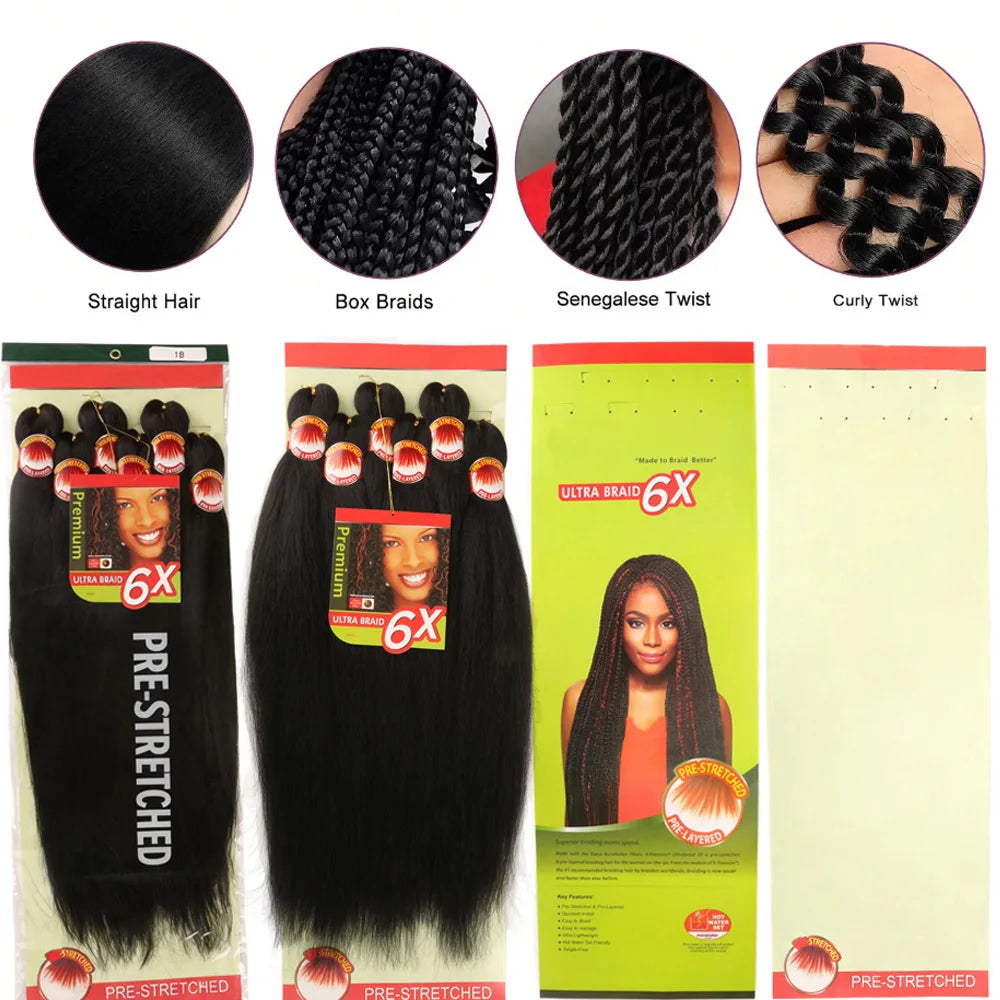 6X Braids 26 Inch Braiding Hair Pre Stretched Blonde Ombre Braiding Hair Synthetic Fake Hair Extensions for Braids Women