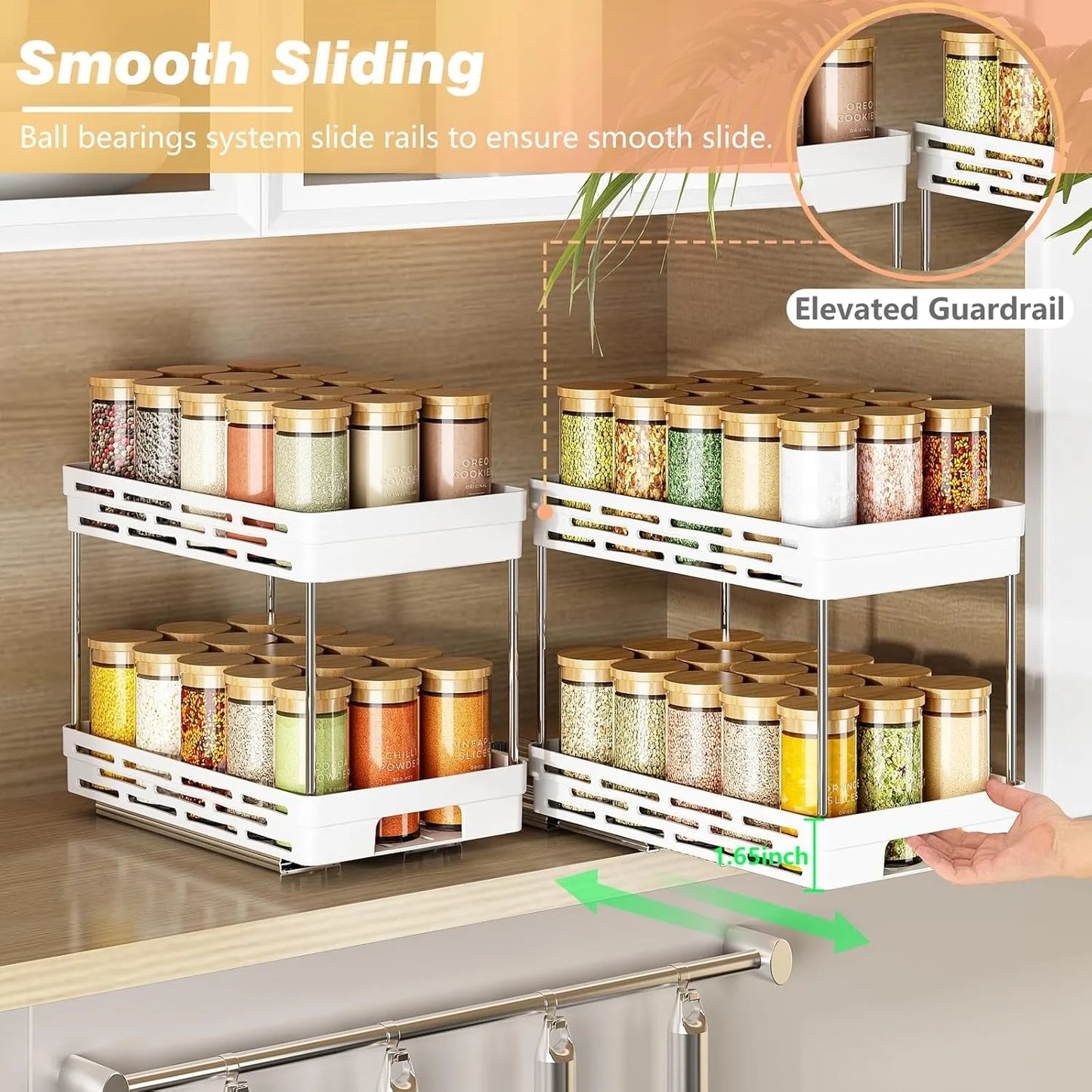 1/2pcs 2 Tier Pull Out Plastic Storage Rack Cabinet Storage Organizer Large Capacity Seasoning Jar Holder Under Sink Organizer