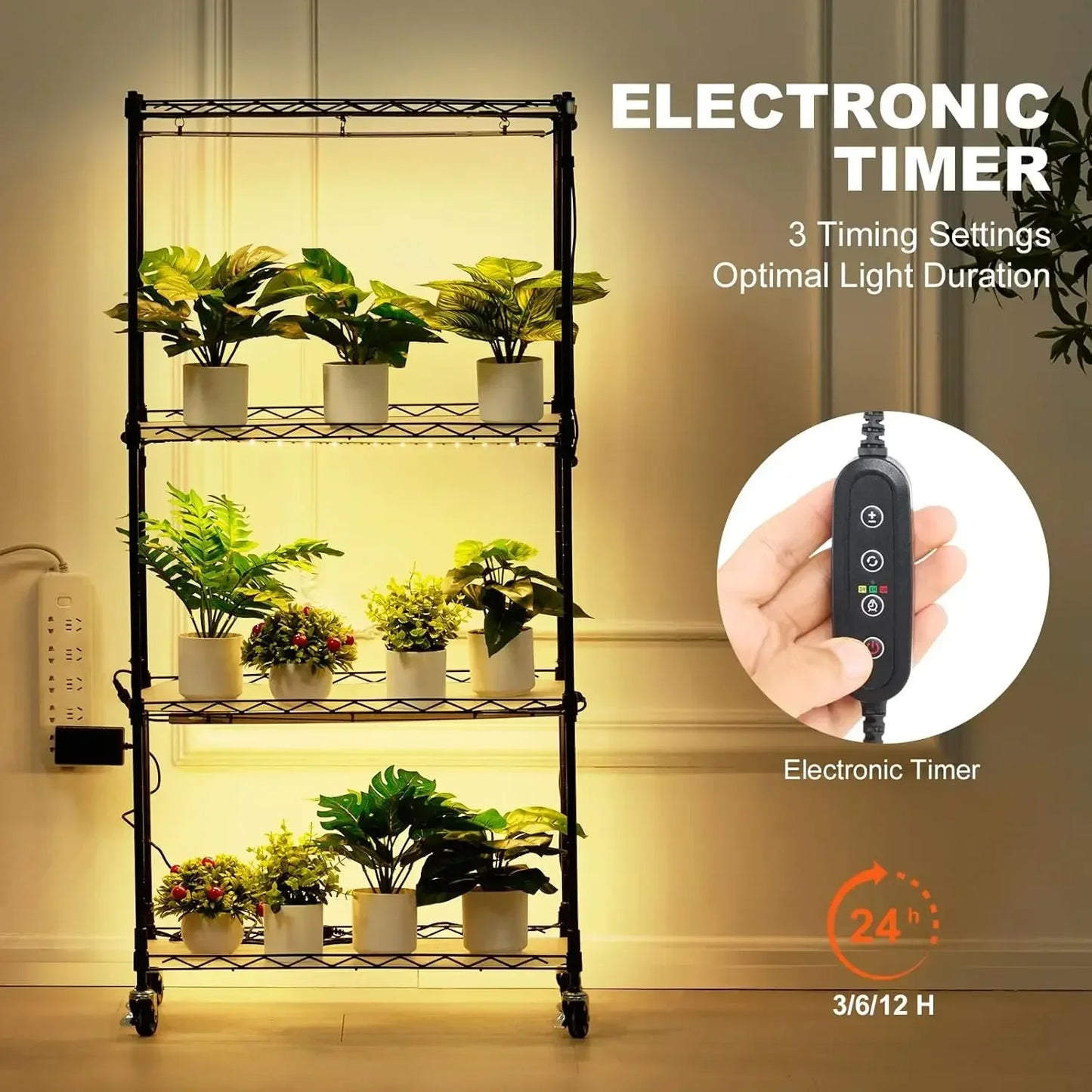 4-Tier Plant Shelf with 45W Full Spectrum Grow Light,Metal Grow Light Shelf for Indoor Plants