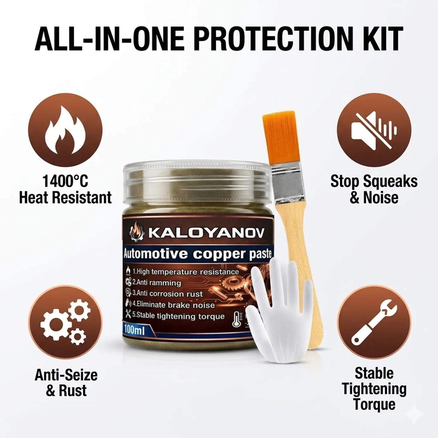 Copper Paste Anti-Seize Lubricant High Temp Grease for Car Brake Squeak Exhaust Bolts Rust Proof 100ml Maintenance Kit Brush