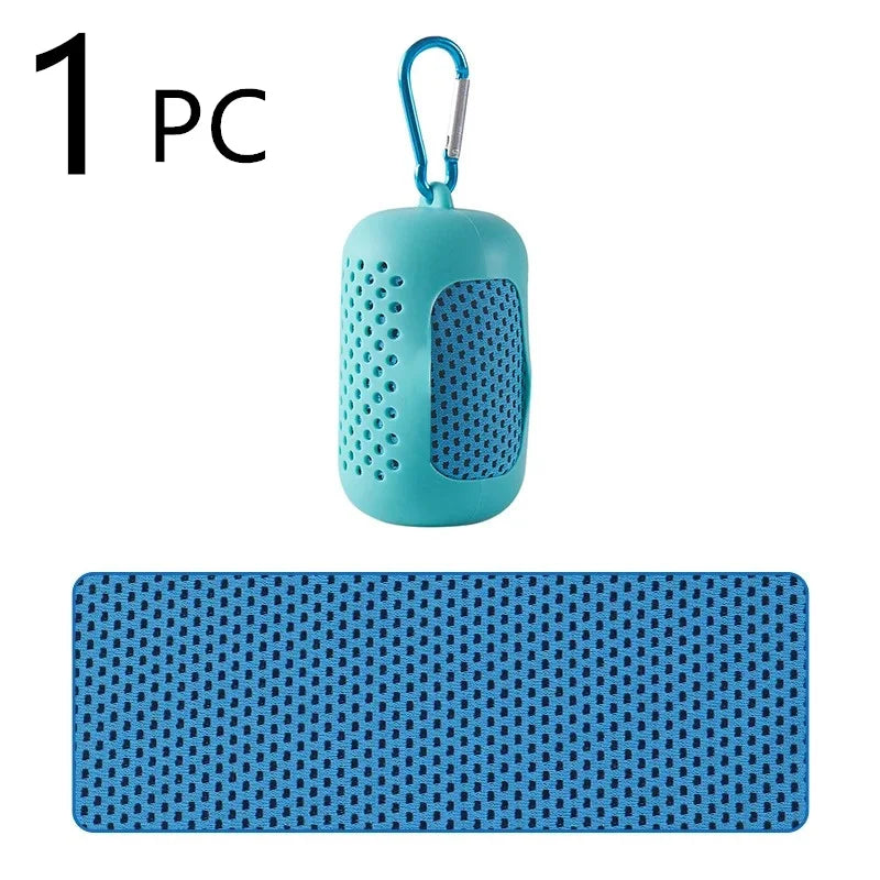 1Pcs Quick-Drying Sports Towel with Storage Box and Cooling Ice Blanket for Outdoor Fitness and Camping Cycling Hiking