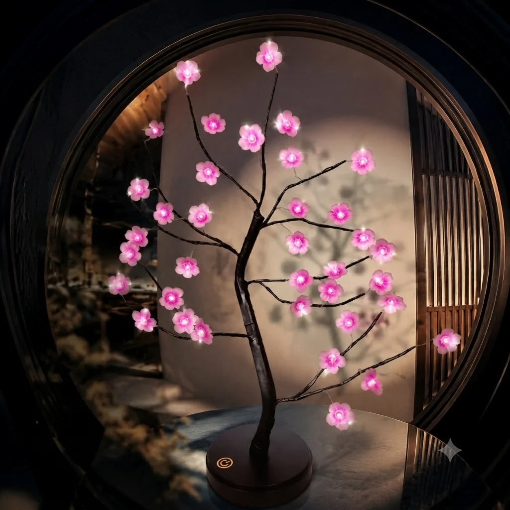 Cherry Flower Table Night Light USB Battery Touch Switch Artificial Bonsai Cherry Blossom Desktop Tree LED Lamp Light Decoration