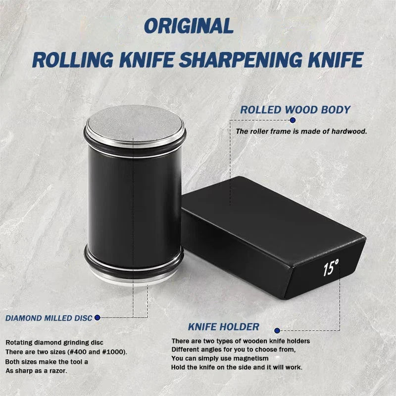 Rolling Knife Sharpener For Straight Edge Knife Sharpener Kit With 15/20° Degree Magnetic Angle For Kitchen Knives Whetstone Set