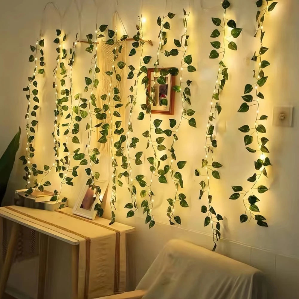 Vine with Fairy Light 20/50/100 LED Pothos String Lights Leaf Lights for Bedroom, Room, Wall, Garden, Party, Wedding Dorm Decor