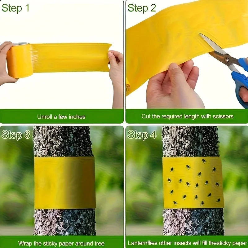 1 Roll 10M Yellow Double-Sided Sticky Insect Barrier Tape Anti-Climb Insect Trap Tape Non-Toxic for Ants Moths Aphids Whiteflies