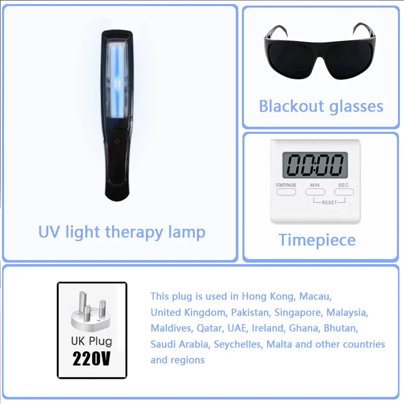311nm Narrowband UVB Handheld Phototherapy Light Easy Operation Home Travel Skin Care Tool Set