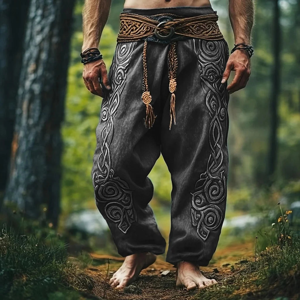 Men's Viking Retro Nordic Tree of Life and Raven 3D Printed Casual Straight-Leg Summer Beach Pants. S-5XL