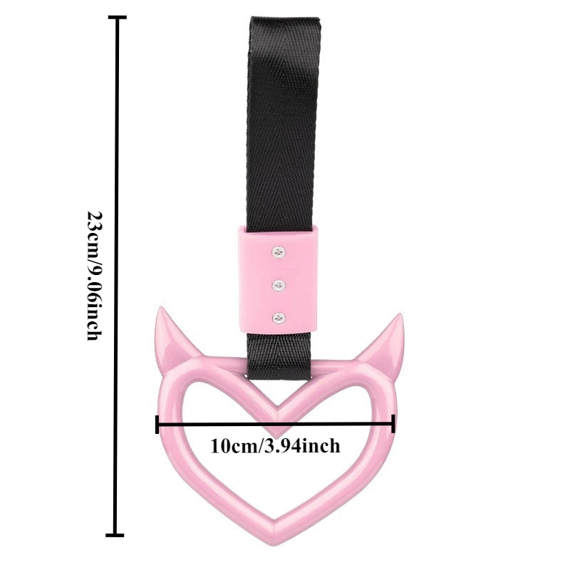 1pc Car Magic Heart Handle Hanging Ring Car Rear Interior Hand Pull Ring Bumper Warning Hanging Ring