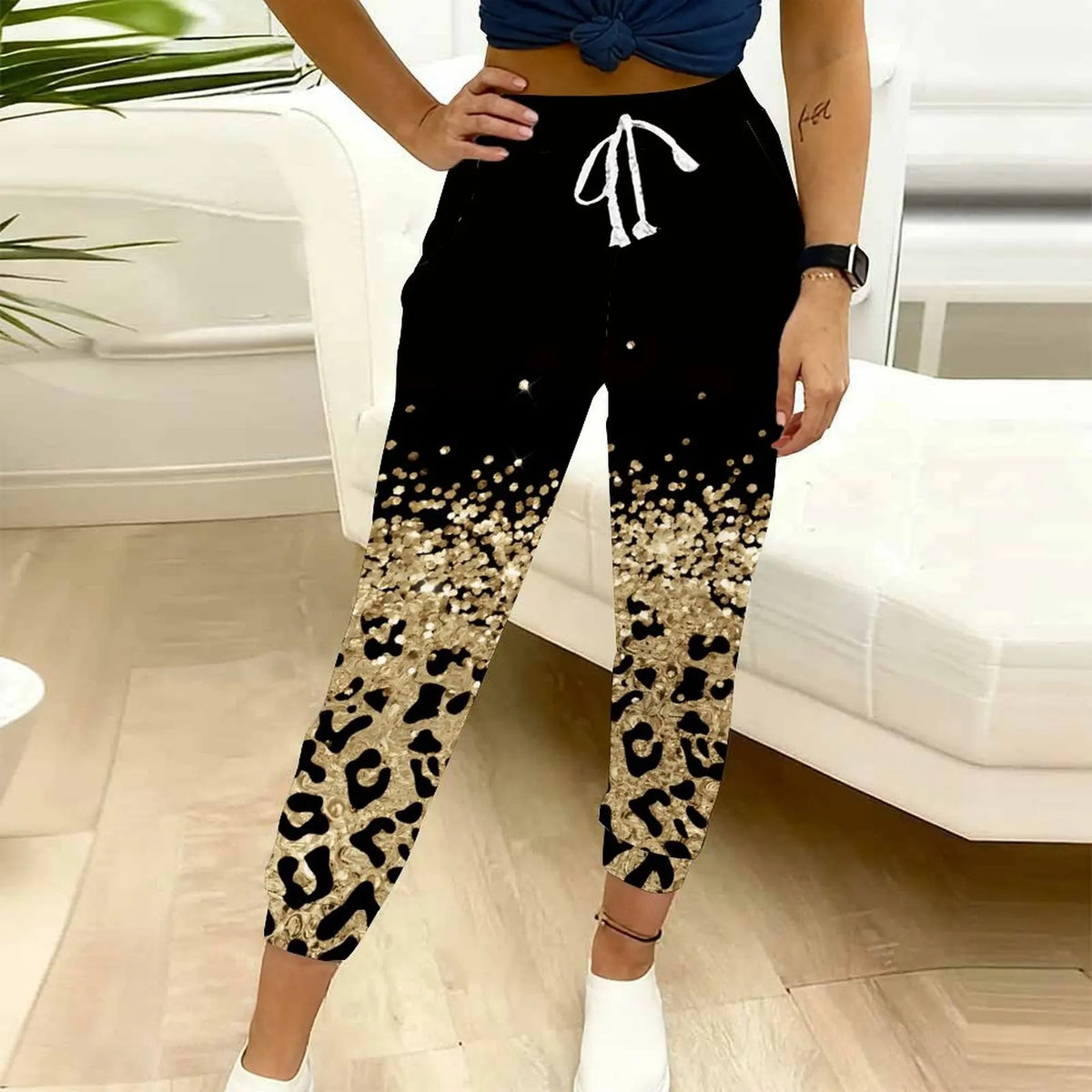 Everyday Casual Wear Women's Casual Starlight Dot Print Drawstring Pocket Pants Classic Women's Casual Jogger Pants