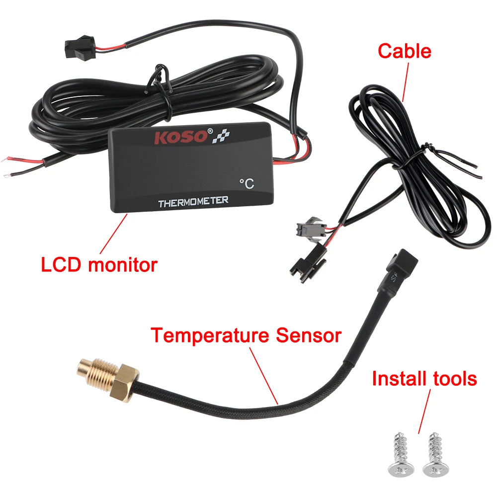 Motorcycle Thermometer With Sensors 12V Water Tank Retrofit Temperature Meter 0~120°C Monitor Red Blue Indicator Warning