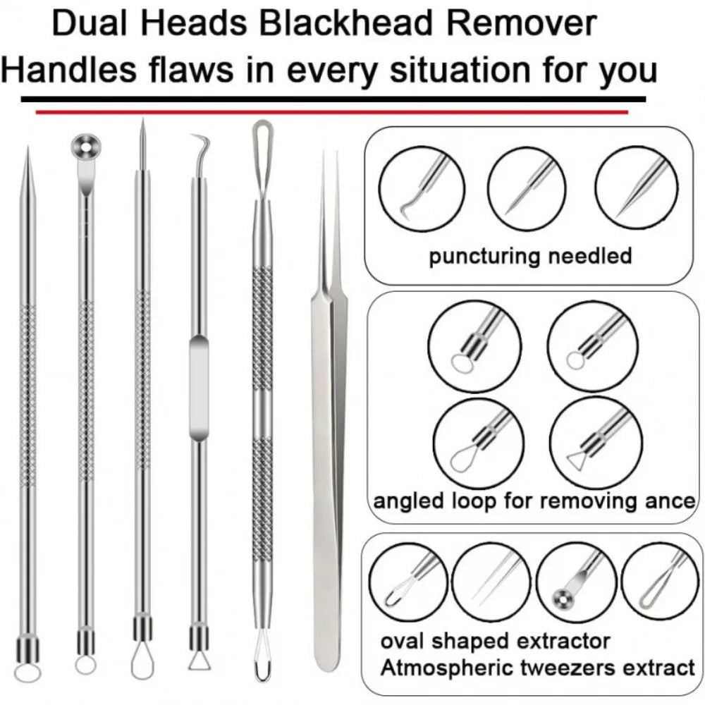 6Pcs Stainless Steel Blackhead Remover Kit Comedone Extractor Tweezers Precision Tools for Acne Blemish Removal Facial Skin Care