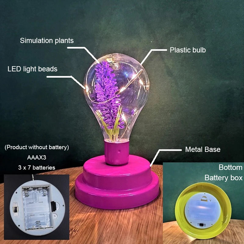 LED Night Lamp Battery Powered Green Plant Copper Wire Lights For Desktop Bedside Children Bedroom Home Decoration Nights Light