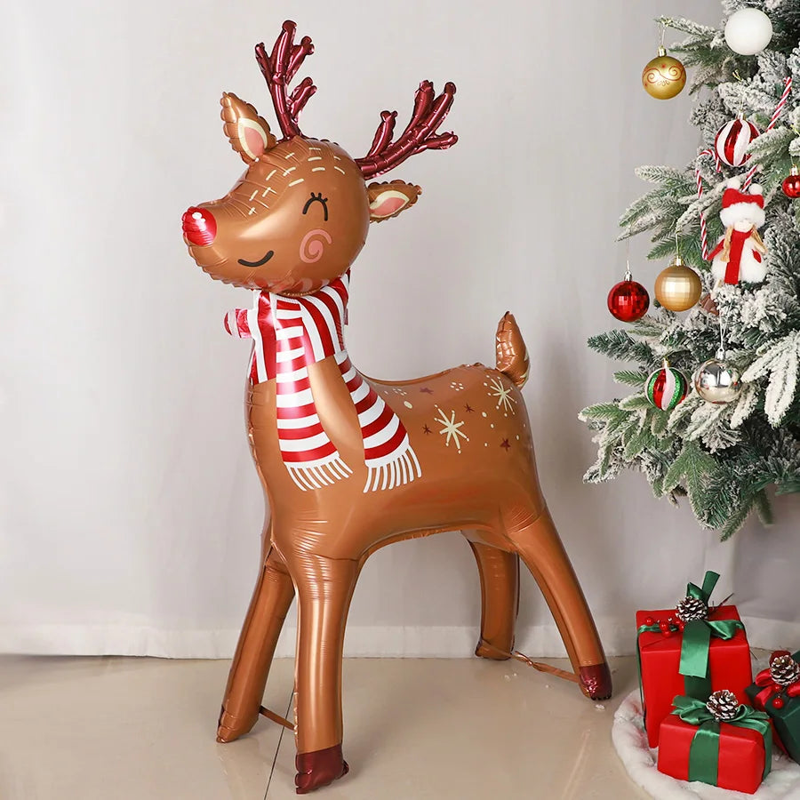 Large Christmas Reindeer Shape Standing Aluminum Film Balloon 2026 Xmas New Year Party Decoration Supplies Birthday Party Gift