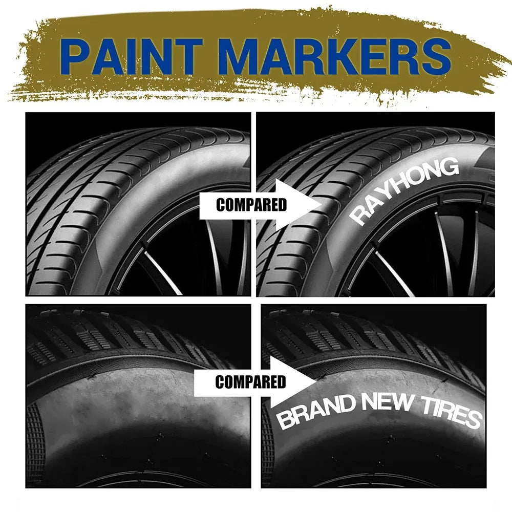 3 White Tire Paint Markers Waterproof and Permanent Car Tire Lettering Pens Suitable for Rubber Metal Glass Plastic DIY creation