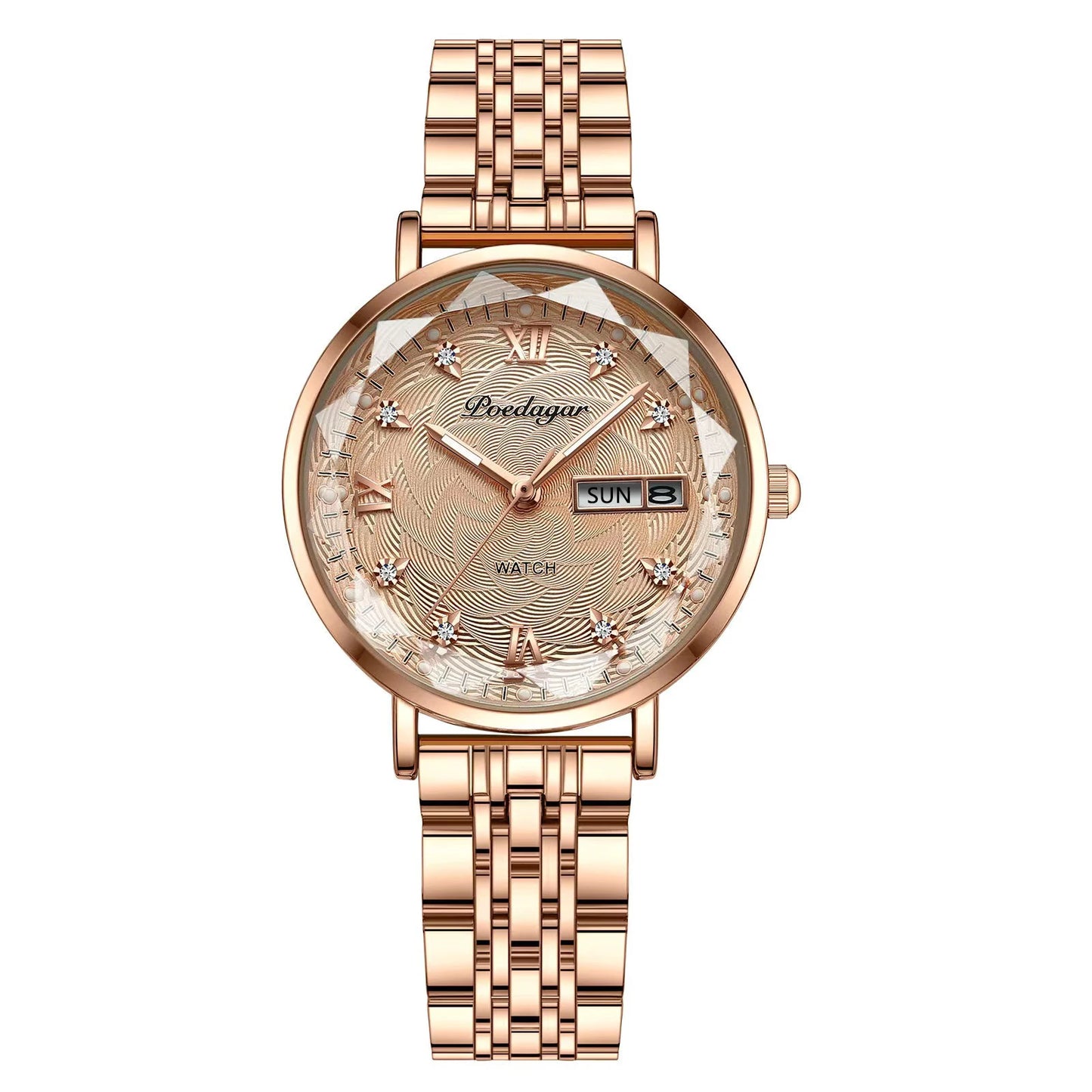 POEDAGAR Top Elegant Ladies Watch Waterproof Luminous Date Week Luxury Women's Watches Rose Gold Fashion Quartz Woman Wristwatch