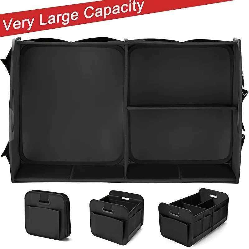 600D Oxford Fabric Collapsible Car Trunk Storage Box Multi-Compartment Organizer for SUV/Minivan with Reinforced Handles