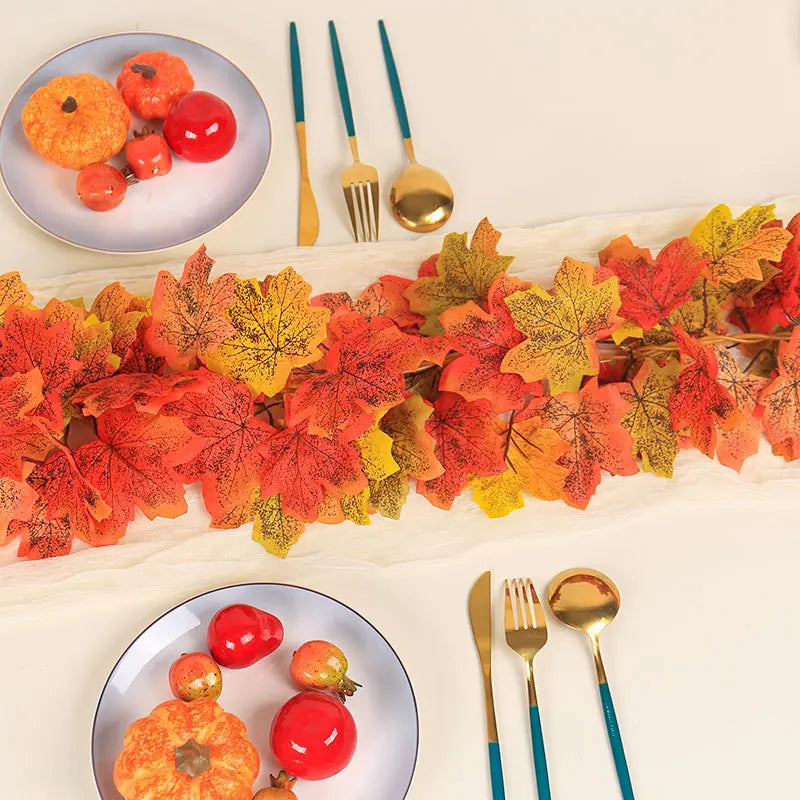 Artificial Maple Leaf Garland Rattan Fake Fallen Leaves Vine  Thanksgiving Halloween Wedding Festival Atmosphere Autumn Decor