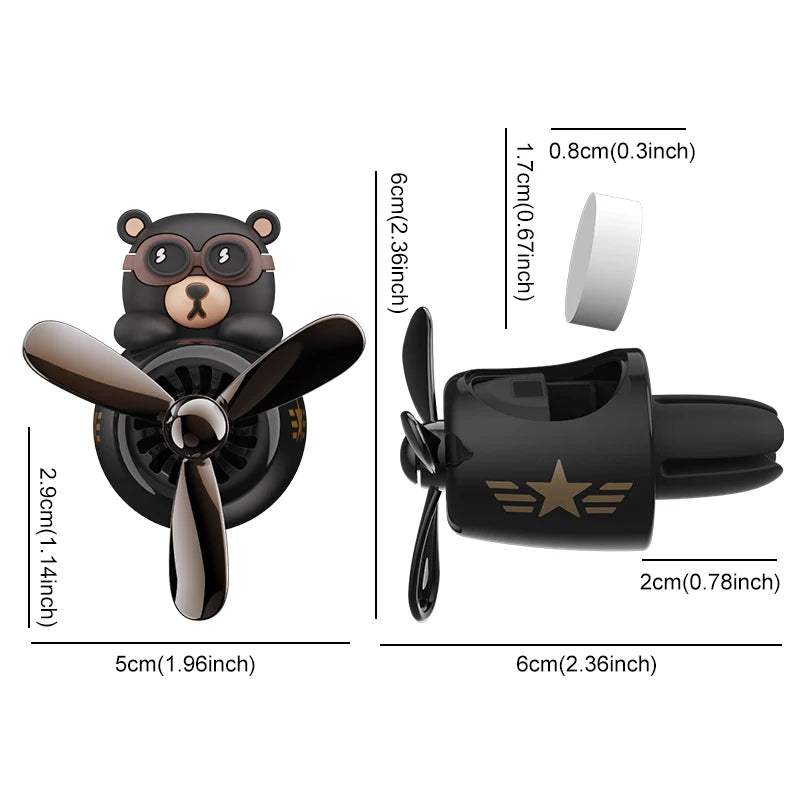 No perfume DIY fragrance cool fun pilot bear rotate propeller plane car ornament air vent pendant decorations interior accessory