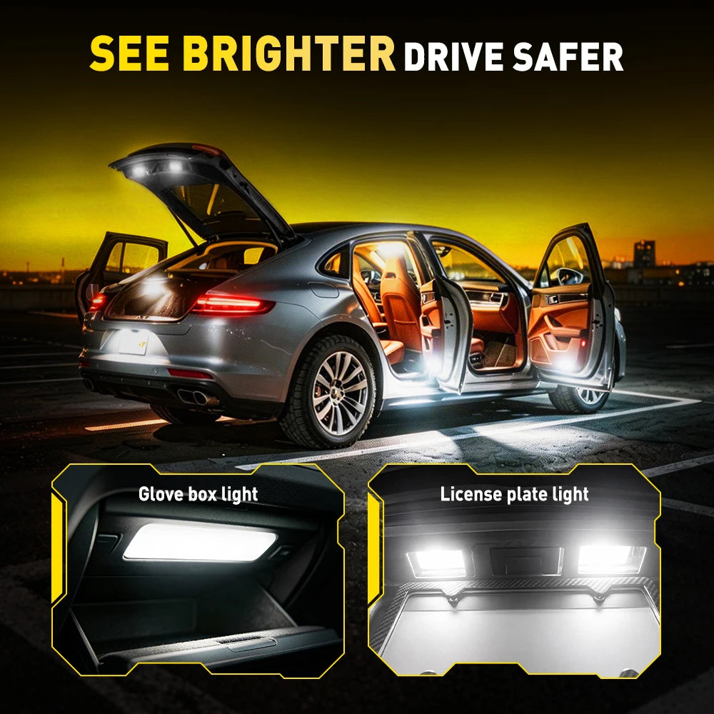 AUXITO 2Pcs Car LED T10 W5W Canbus Reading Dome Lamp Marker Wedge License Plate Light Bulb 168 194 192 LED 12V White Red Amber