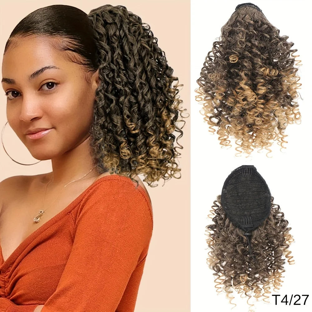 Synthetic Short Ponytail 14 Inch Afro Puff Kinky Curly Drawstring Ponytail Clip In Hair Extensions Natural Hairpiece For Women