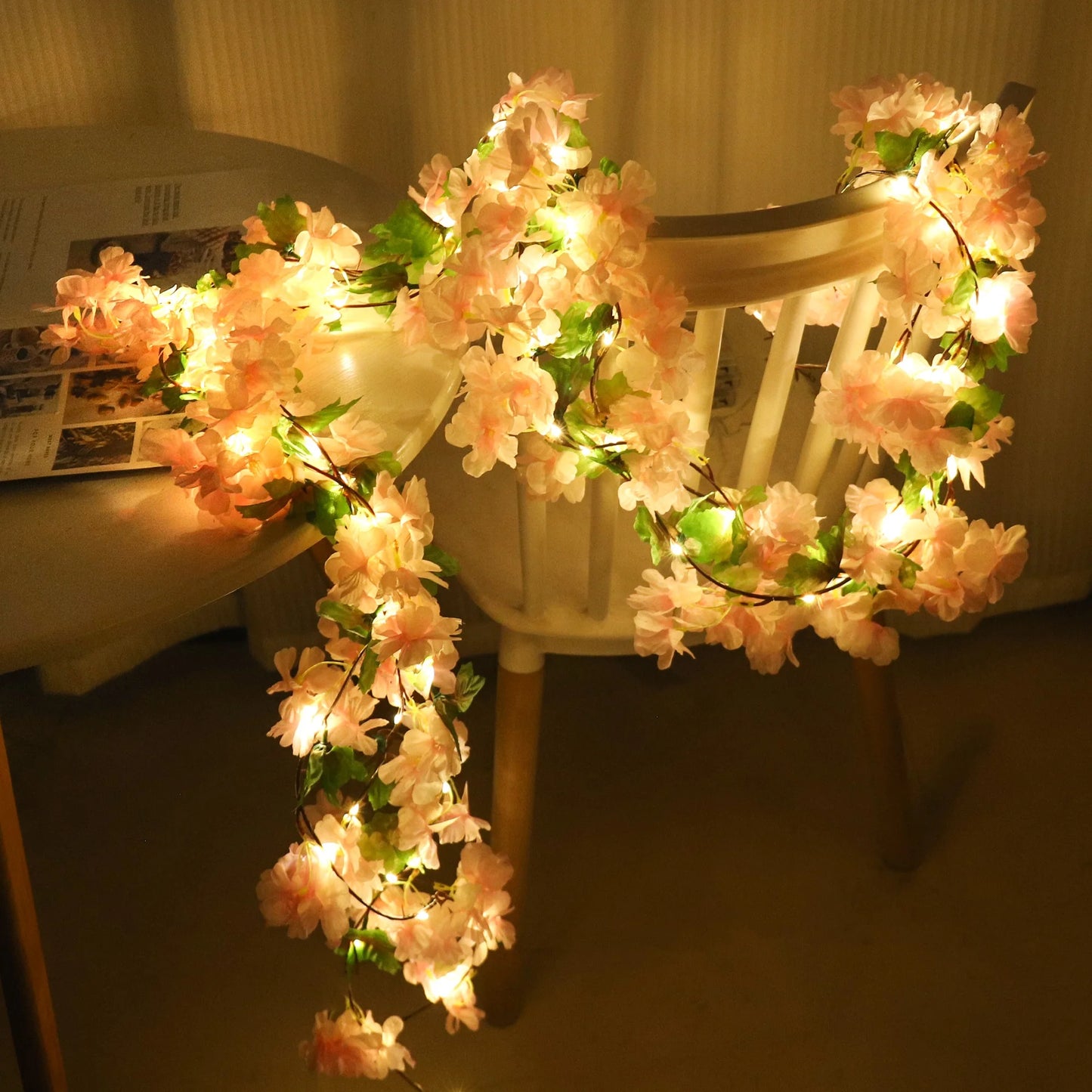 Artificial Sakura Flowers Vine LED String Lights Wedding Decoration Garden Arch Hanging Home Room Decor Christmas Party Ornament