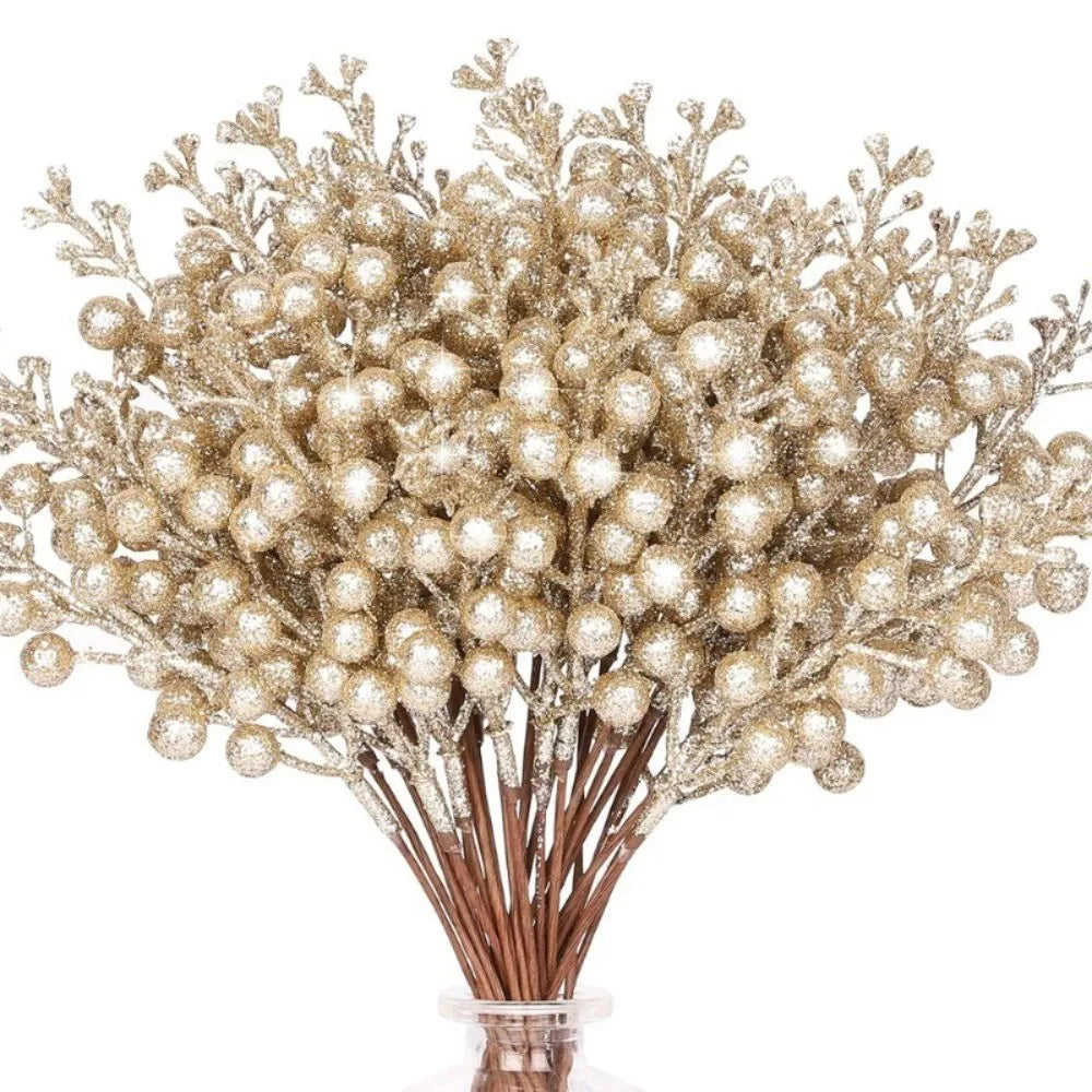 10Pcs Artificial Berry Picks Pine Branches Christmas Tree Decoration for Home New Year 2026 Decor Xmas Crafts Wreath Ornament