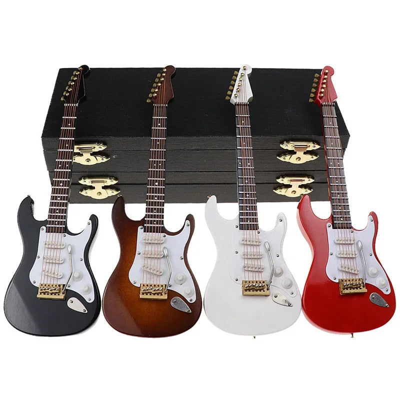 Wooden Musical Instruments Collection Decorative Ornaments Mini Electric Guitar With Support Miniature Model Decoration Gifts