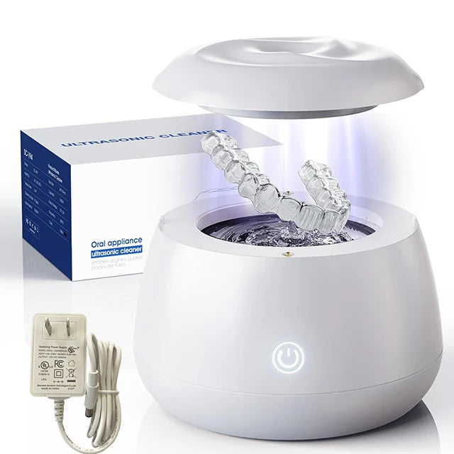 KUNPHY Ultrasonic Retainer Cleaner Machine 48kHz 200ML Dental Cleaning Pod with UV Deep Cleaning for Braces Night Guard Dentures