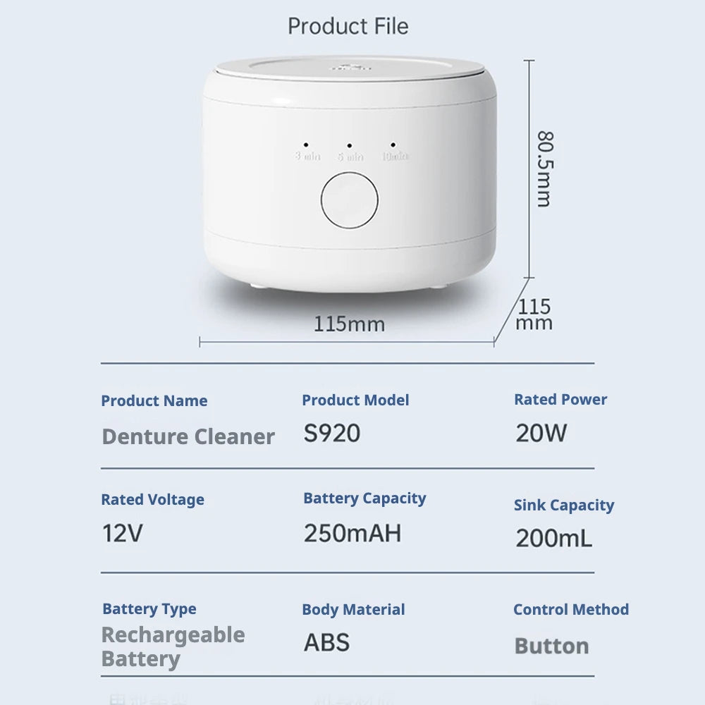 Portable Ultrasonic Retainer Cleaner Machine for Dentures Retainer Mouth Guard Aligner Whitening Trays Personal Oral Supplies