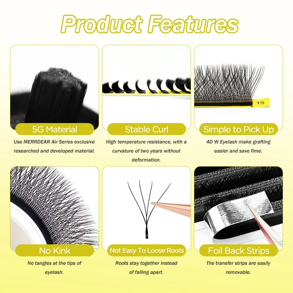 Merrdear 0.07mm/0.10mm W-Shape Eyelash Extension 4D W Lashes 12 Lines/Tray Premade Fan Bloom Effect Eye Lashes for Beauty Makeup