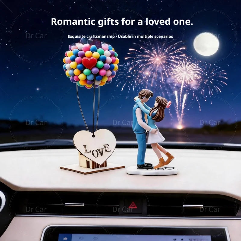 Cartoon Couple Car Decorations, Sweet Couple Car Ornaments, Balloon-Themed Decor, Resin Center Console Accessories