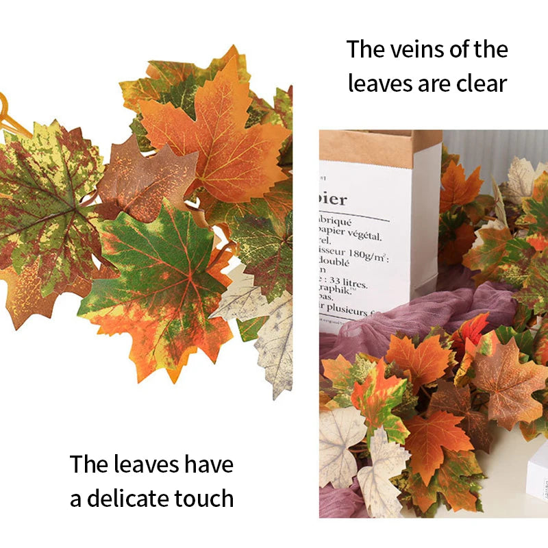 Artificial Maple Leaf Garland Rattan Fake Fallen Leaves Vine  Thanksgiving Halloween Wedding Festival Atmosphere Autumn Decor