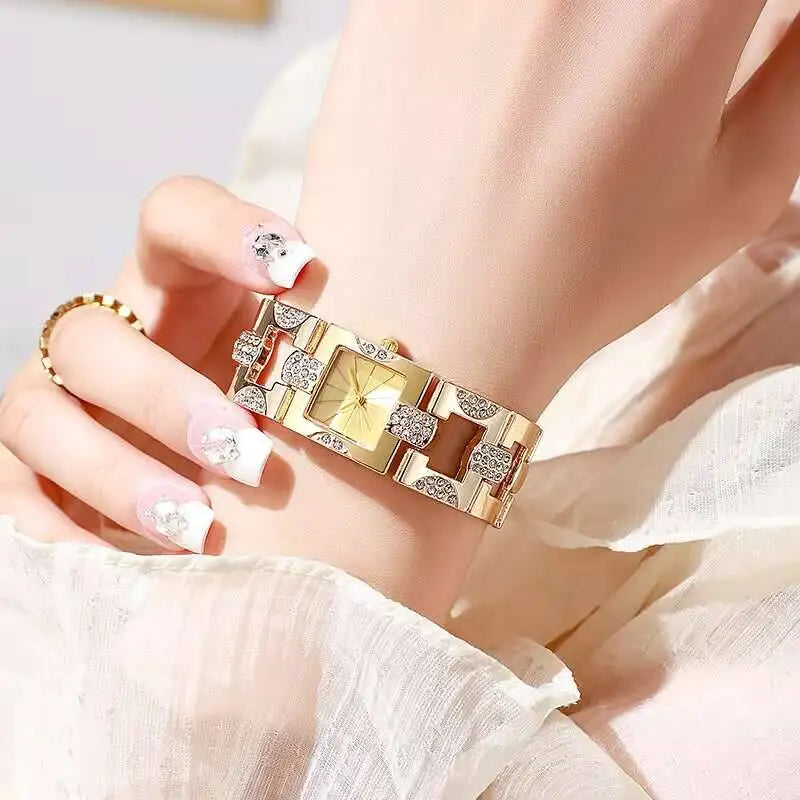 Luxury Rhinestone Women Watches Fashion Square Quartz Watch Girls Clock Reloj Mujer （Without Box）